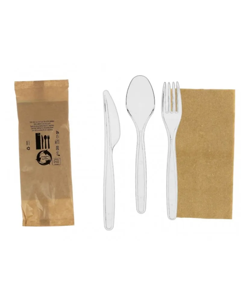 Kit 3 Cubiertos Reutilizables EcoCook + Servilleta de Tela